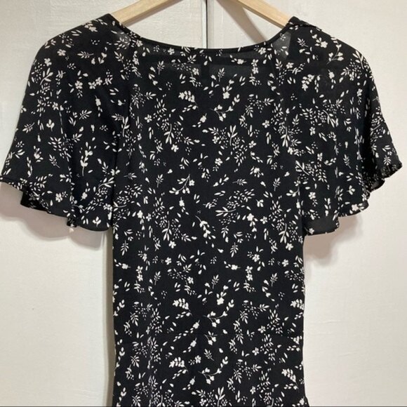 Joie Orita Ruffle Printed Dress in Caviar Black Floral, Size 6 - Picture 12 of 16